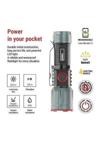 Ліхтар акумуляторний P3120 300 Lm 700 mAh Li-Ion метал фокус Emos (398634979)