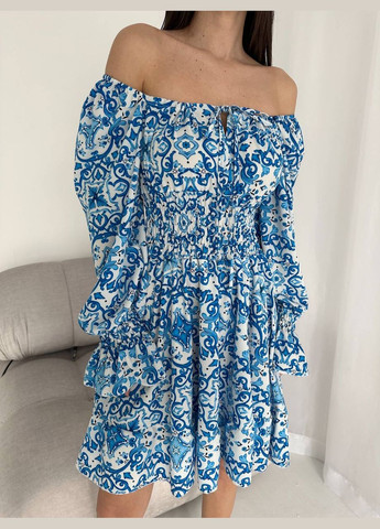 Синее кэжуал женское платье софт No Brand с рисунком