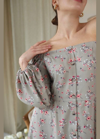 Оливковое кэжуал платье flow Brilliant с цветочным принтом