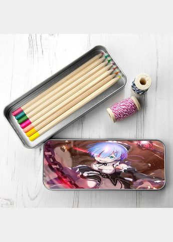 Пенал школьный для мальчика и девочки металлический Аниме Жизнь с нуля в другом мире #010 7*18 см Silver No Brand (309153810)