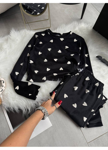 Черная зимняя пижама женская топ + брюки Гермес