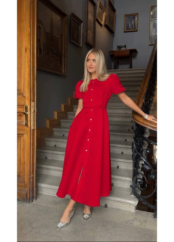 Червона повсякденний, вечірня, ділова, кежуал жіноча сукня кльош No Brand однотонна