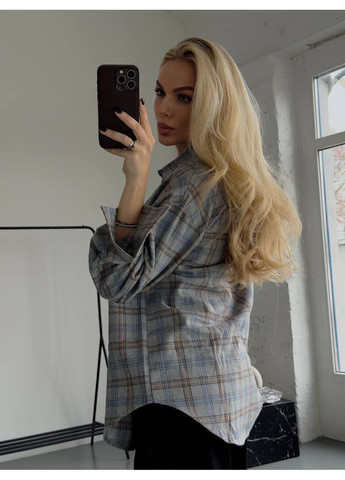 Светло-серая повседневный рубашка в клетку KaraMix с длинным рукавом