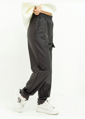 Черные теплые кожаные штаны с клапаном ISSA PLUS (280899091)
