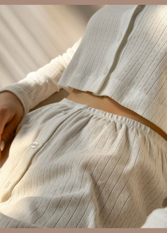 Белая всесезон женская пижама трикотаж ажурный белый (лонгслив и шорты) ( одежда для дома, пижама женская белая, одежда для сна) Twins