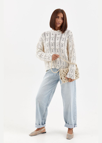 Молочный демисезонный женский свитер из ажурной вязки Lurex