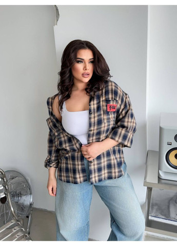 Бежевая повседневный, кэжуал рубашка в клетку No Brand с длинным рукавом