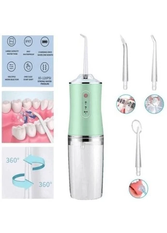 Ирригатор для чистки зубов и полости рта Oral Irrigator с аккумулятором и сменными насадками. Цвет: зеленый Portable (351485867)