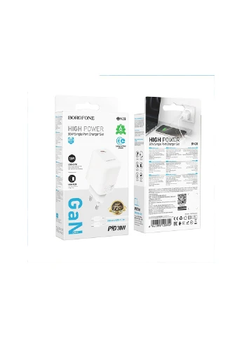 Сет сетевой зарядное устройство single port PD30W зарядное устройство (C to C) (EU) White Borofone BN28 Fuente (386015680)