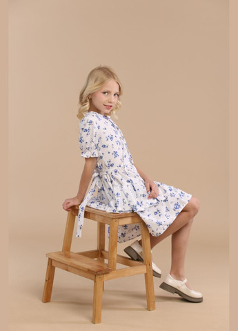 Белое стильное летнее платье на девочку подростка (00123) белое с цветочным принтом Odri (334012105)