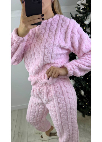 Розовая женская махровая пижама тройка Osoblyva