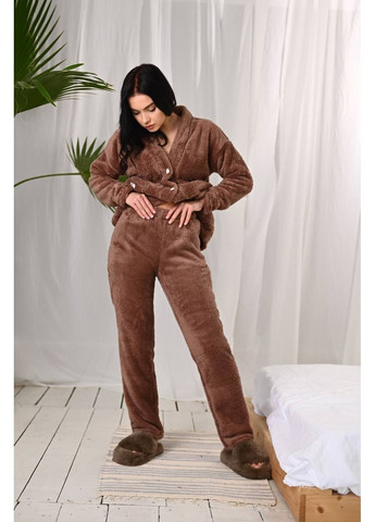 Кавова зимня жіноча плюшева піжама: сорочка + штани сорочка + брюки MonCher