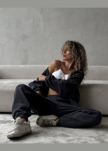 Жіночий флісовий костюм теплий чорний No Brand (307059524)