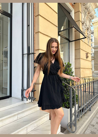 Чорна святковий, коктейльна, ділова, пляжна, повсякденний, вечірня сукня жіноча на запах No Brand однотонна