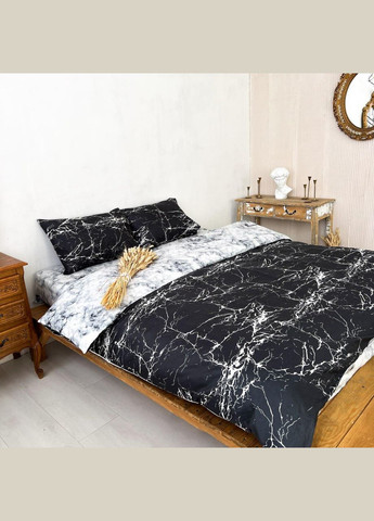 Комплект постільної білизни Євро 200х220 наволочка 50х70 2шт Чорно-білий (П4К-LAP-policot-007-03) No Brand (342097400)