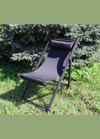 Розкладне дерев’яне крісло шезлонг з тканиною, для дачі, пляжу чи кафе. Колір каркасу: Чорний No Brand (316221684)