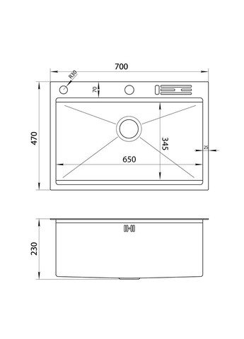 Комплект мийки на кухню та змішувача з нержавіючої сталі NS-7048 Nett (336938046)