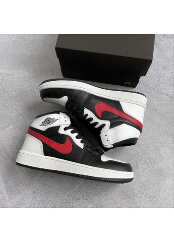 Чорні Осінні кросівки чоловічі nike air jordan 1 retro high black red white 2 найк аір джордан No Brand