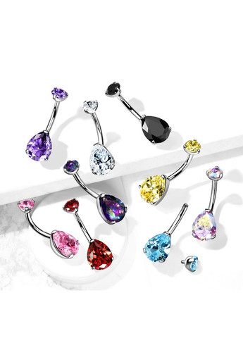 Титановая серьга-банан для пирсинга пупка T23N12-Q с фианитом в форме капли (Розовый; Штанга: 10 мм) Spikes (333342185)