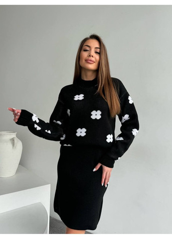 Костюм вязаный (свитер, юбка), цвет Черный Fashion (365072361)