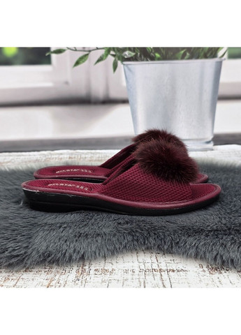 Тапочки жіночі бордові з хутряним помпоном відкритим носком Белста (369504719)