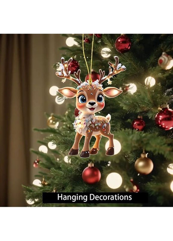 Акриловая подвеска для декора – елочная игрушка в виде праздничного оленя Санта Клауса. No Brand (314813433)
