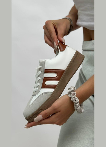 Білі білі з сірими вставками на шнурівці No Brand Кеди жіночі