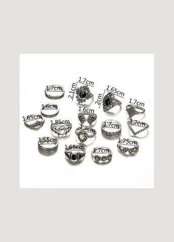 Набор женских колечков 15 шт кольца черные кристаллы камни кольца No Brand (340463650)