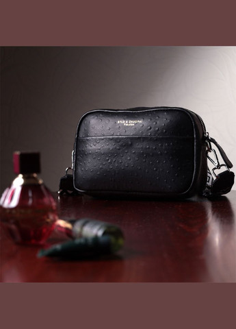 Фактурна кроссбоді для жінок з натуральної шкіри чорна 22659 Vintage (329195575)