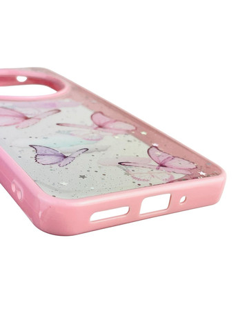 Чехол для Redmi 14C с блёстками с бабочками на сяоми редми 14с розовый Xiaomi (366387811)