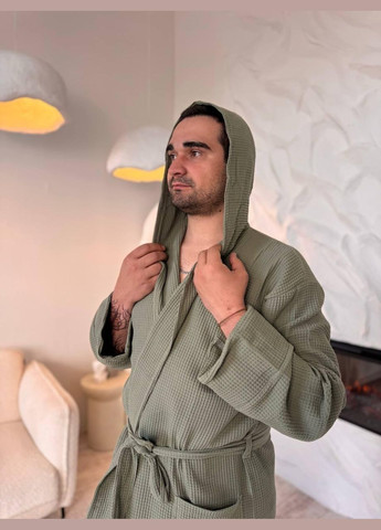 Вафельний халат Чоловічий M-L Хакі (П4К-al-hal-vafel-m-002) No Brand (348095269)