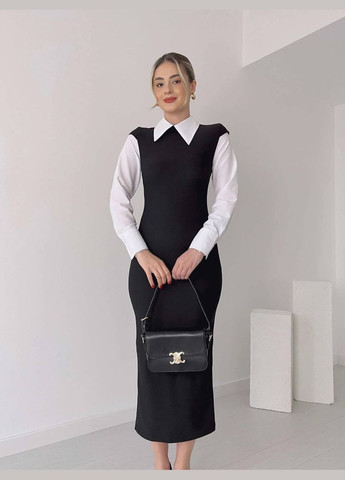 Черное деловое женское платье креп-дайвинг хлопок No Brand