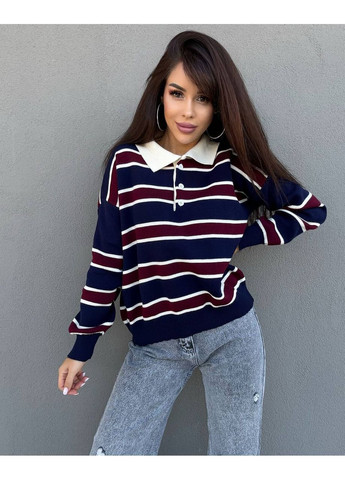 Темно-синій демісезонний смугастий светр поло Vakko