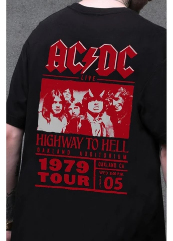 Комбинированная мужская оверсайз футболка с принтом acdc black without seli No Brand Футболка