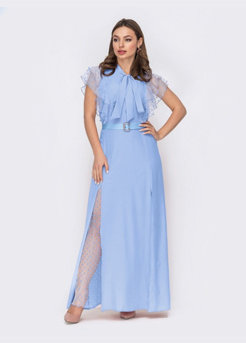 Голубое голубое платье с воротником-аскот и рукавом "крылышко" Dressa
