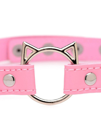 Ошейник-чокер с кольцом в виде котика Kinky Kitty, экокожа, розовый Master Series (289783520)