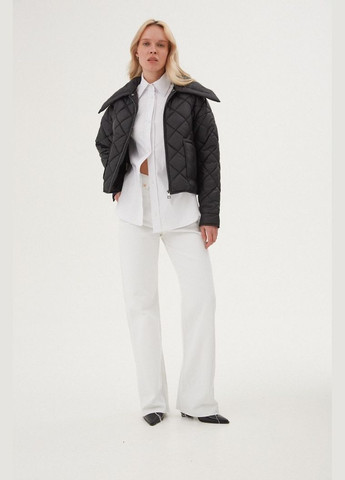 Чорна демісезонна куртка стьобана з відстібним коміром Twice