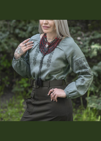 Вишиванка жіноча 100% льон сіро-зелена ( ) M-TAC (303415327)