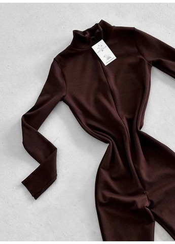 Женский велюровый комбинезон No Brand комбинезон-брюки однотонный коричневый спортивный, повседневный, домашний, кэжуал трикотаж