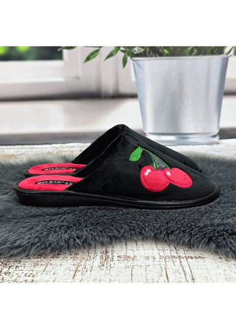 Тапочки жіночі домашні чорні з червоним велюрові із закритим носком Белста (369504710)