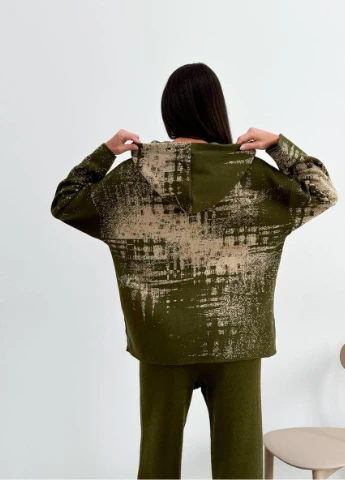 Комбінований демісезонний світшот в'язаний жіночий оливковий vibe Art Knit