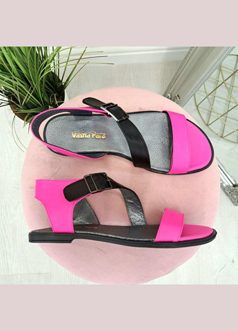 Босоніжки жіночі шкіряні на низькому ходу, колір фуксія/чорний. 41 розмір Vasha para (319859629)