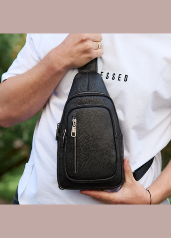 Сумка-слинг мужская черная через плечо из натуральной кожи 32545 Tiding Bag (359380794)
