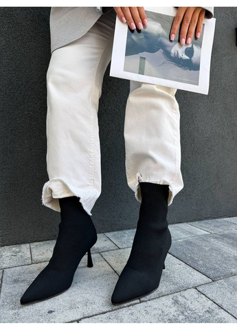 Чорні жіночі ботильйони на підборах чорний колір з текстилю No Brand