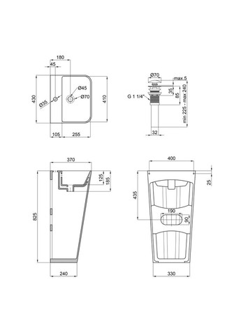Комплект Tern: Раковина напольна моноблок 440х380х830 мм White + Донний клапан PU02O Qtap QT1711G302WN47320 (341326472)