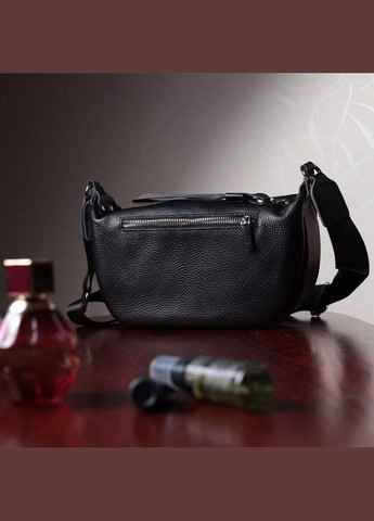 Кожаная сумка женская через плечо с необычным бегунком брелком 22615 Черный Vintage (302007772)