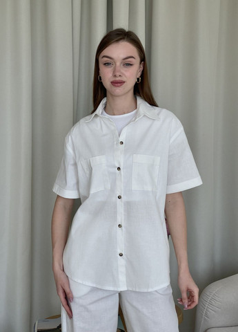 Белая классическая, повседневный, кэжуал рубашка однотонная Merlini с коротким рукавом