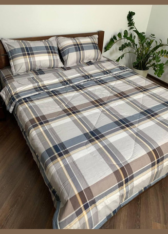 Комплект постельного белья из микросатина с готовым одеялом 200х230см Бежевый с синим Евро (П1Е41063) Koloco (308754672)