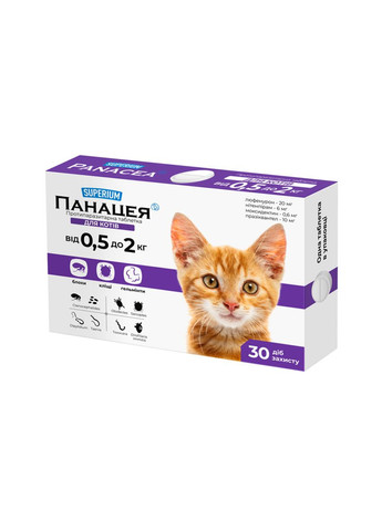 СУПЕРІУМ Панацея, протипаразитарні таблетки для котів Superium (368969050)