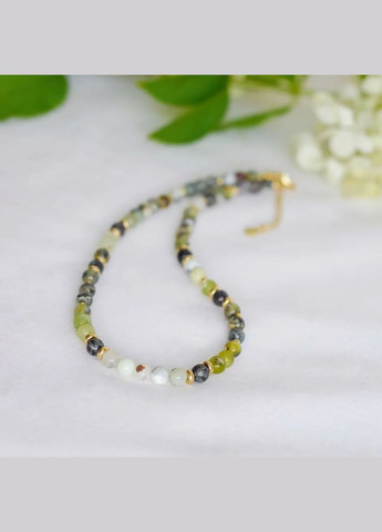 Чокер натуральний Опал дендритовий зелений зі вставками колір золото, фур-ра гіп-ний сплав d-6мм+- L-39-44см No Brand опал латунь золото (301535101)